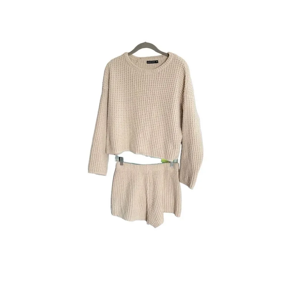 Moon & Madison women’s 2 piece, matching waffle, knit set size medium - Picture 2 of 5